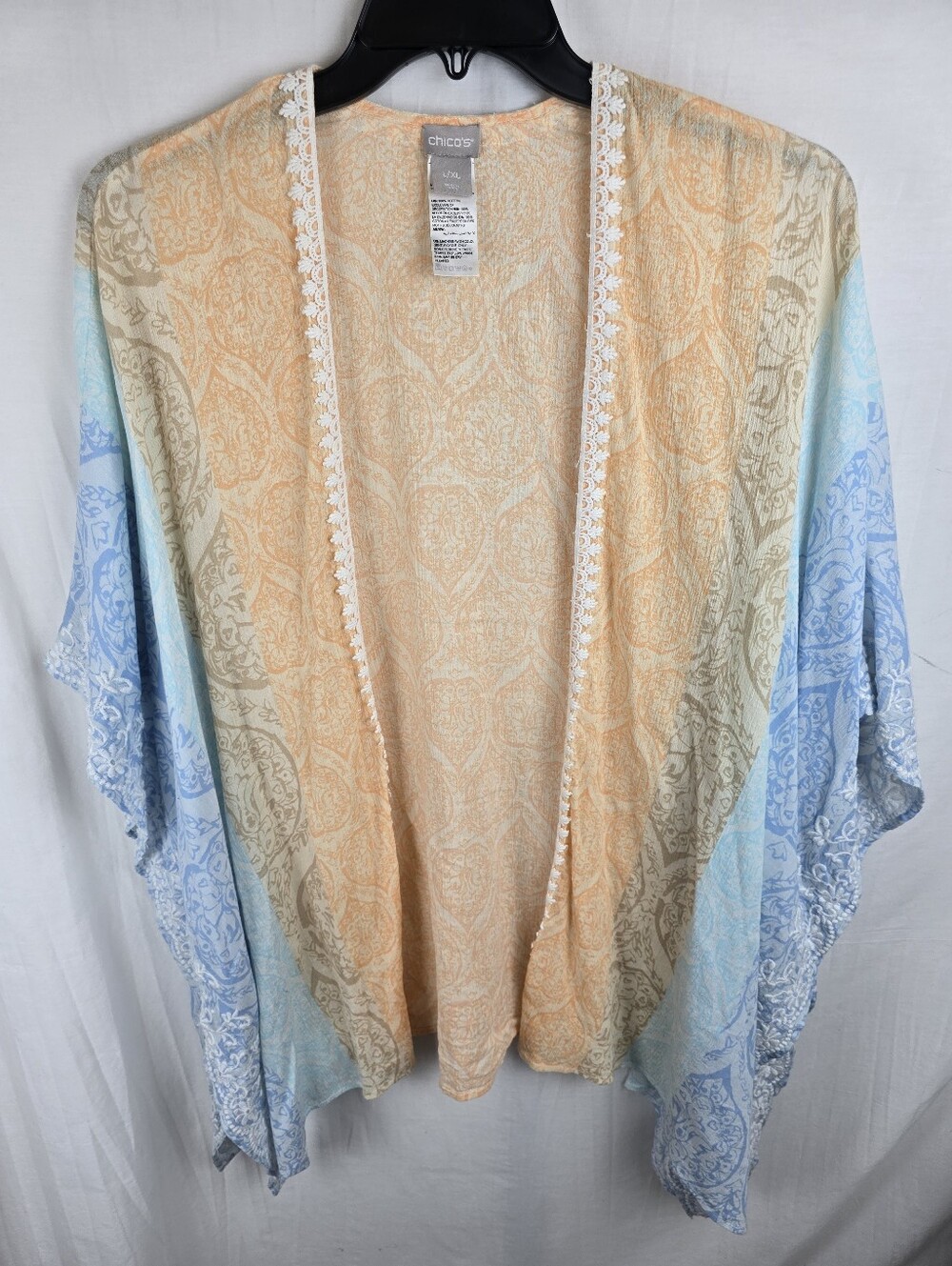 Chico's Peach & Blue Pastel Ombre Kimono Cardigan Sz L/XL